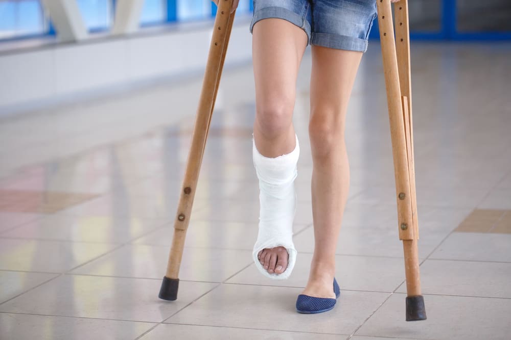 foot injury using a crutch stick
